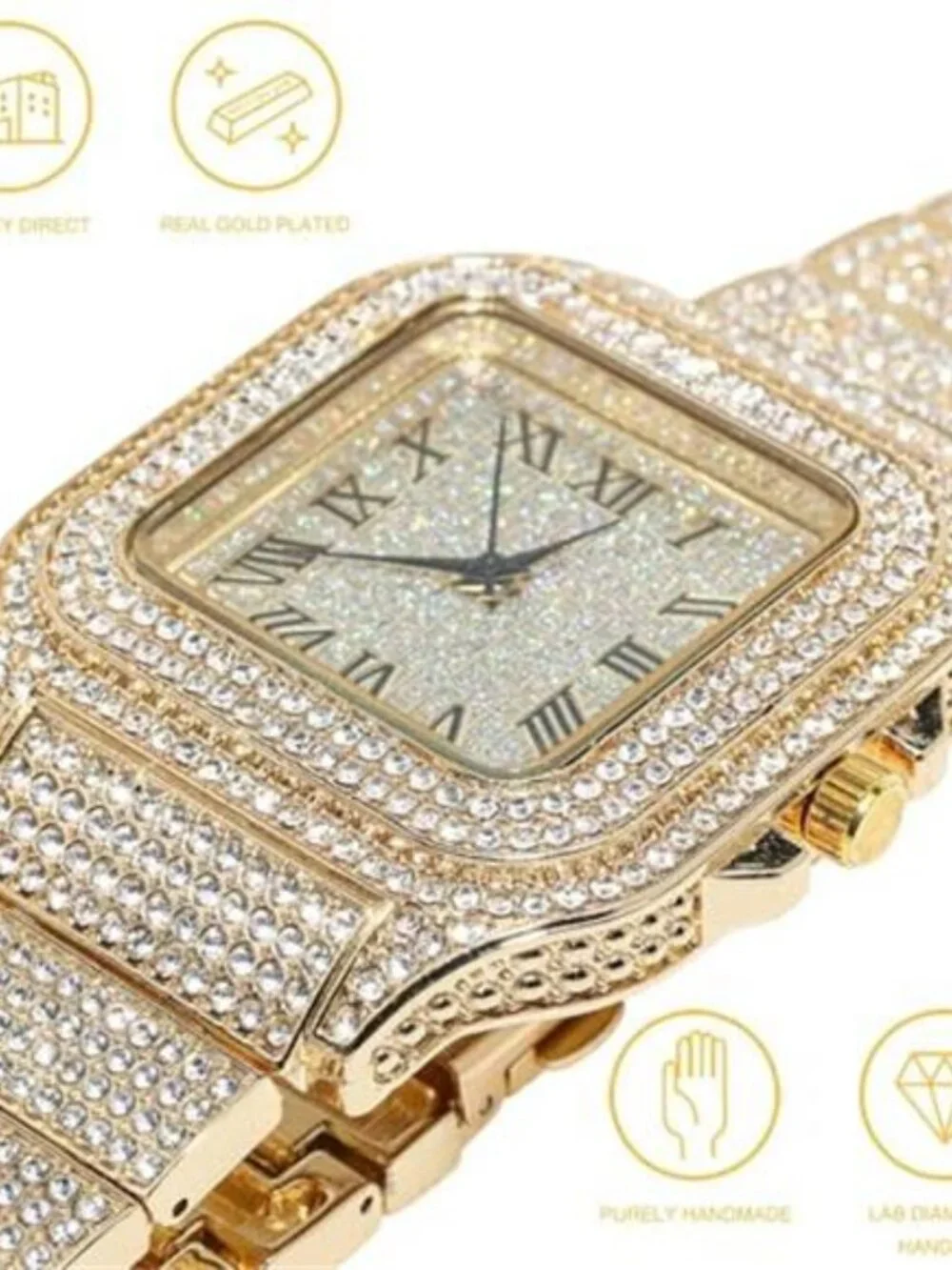 Diamonds Gold Watch Iced Out, Men's 18k Real Gold/Platinum White Gold